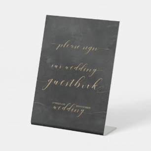 Signe De Table Livre d'invité Smoky Black & Gold Elegant Wedding