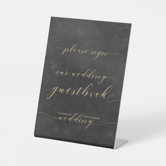 Signe De Table Livre d'invité Smoky Black & Gold Elegant Wedding (Recto)