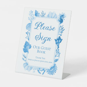 Signe De Table Livre d'or de mariage côtier à thème coquillage aq