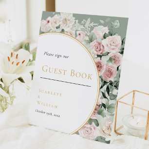 Signe De Table Livre d'or de mariage Dusty Rose Gold Sage Green