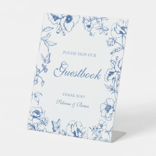 Signe De Table Livre d'or de mariage floral bleu royal élégant