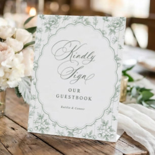 Signe De Table Livre d'or de mariage floral vintage toile de Jouy