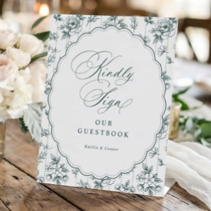 Signe De Table Livre d'or de mariage floral vintage vert émeraude