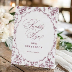 Signe De Table Livre d'or de mariage français floral vintage roug