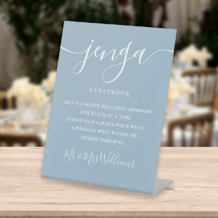 Signe De Table Livre d'or de mariage Jenga écriture élégante bleu