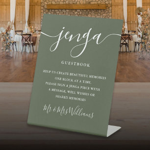 Signe De Table Livre d'or de mariage Jenga écriture élégante vert