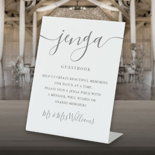 Signe De Table Livre d'or de mariage Jenga écriture grise élégant