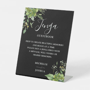 Signe De Table Livre d'or de mariage Jenga noir et blanc avec feu