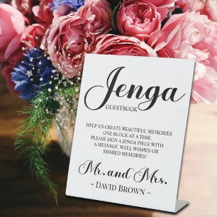 Signe De Table Livre d'or de mariage Jenga Script Gras