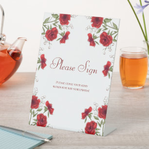 Signe De Table Livre d'or de mariage romantique à la rose rouge