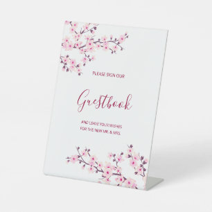 Signe De Table Livre d'or de mariage rose blanc à fleurs de ceris