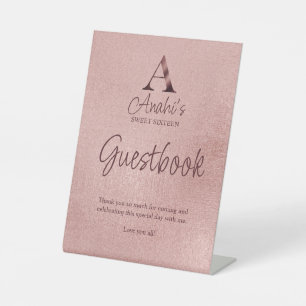 Signe De Table Livre d'or de Sweet Sixteen avec monogramme en or 
