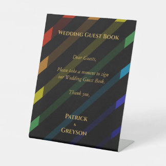 Signe De Table Livre d'or élégant arc-en-ciel pour mariage d'homm