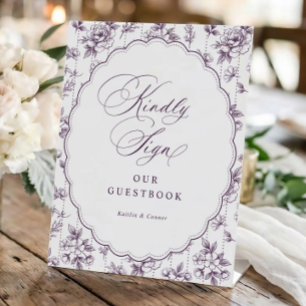 Signe De Table Livre d'or floral vintage violet Mariage français
