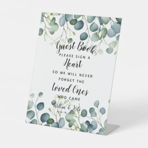 Signe De Table livre d'or mariage coeur vert feuillage eucalyptus