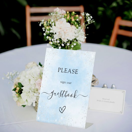 Signe De Table Livre d'or mariage en argent bleu