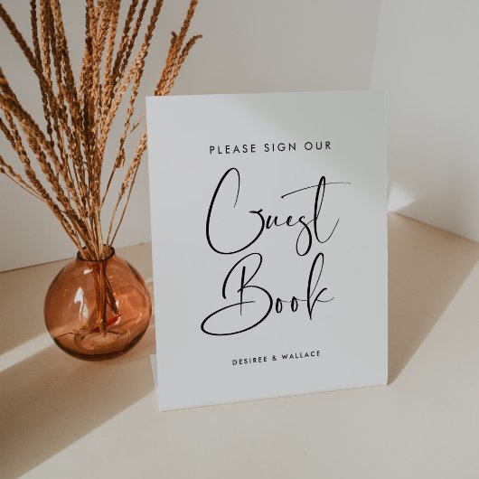 Signe De Table Livre d'or noir et blanc élégant et moderne