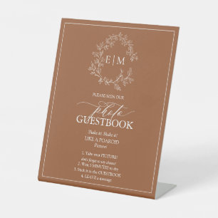 Signe De Table Livre d'or photo avec monogramme et crête de feuil