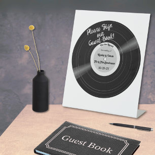 Signe De Table Livre d'or Vinyle Noir et Blanc Pour la Postérité