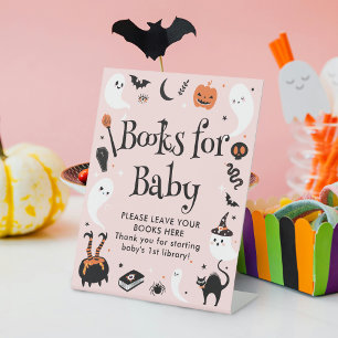Signe De Table Livres de Baby shower Pink Halloween pour bébé