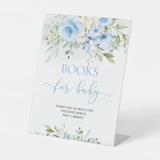 Signe De Table Livres d'eucalyptus floral bleu pour bébé (Recto)