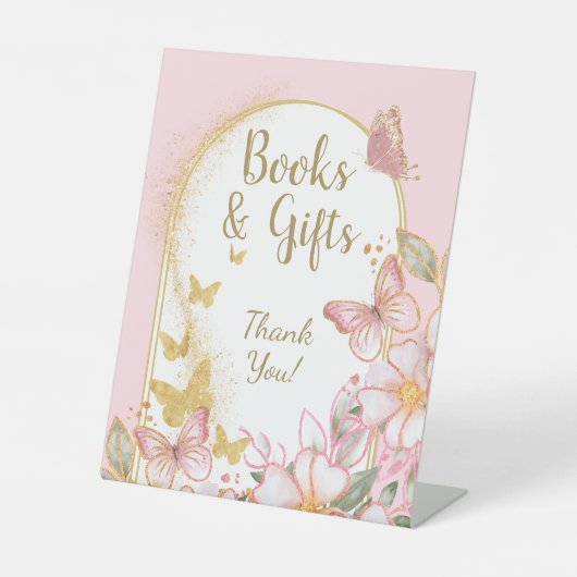 Signe De Table Livres et cadeaux | Baby shower papillon rose (Recto)