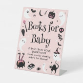 Signe De Table Livres pour Baby shower d'Halloween rose bébé (Recto)