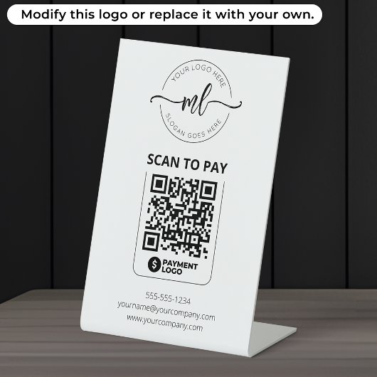 Signe De Table Logo à Initiales Monogramme avec Code QR Scan pour