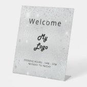 Signe De Table Logo argent parties scintillant bienvenue (Recto)