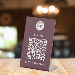 Signe De Table Logo Brown moderne et élégant QR Code Restaurant M
