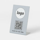 Signe De Table Logo Code QR Entreprise Scanner pour Menu Bleu Cla (Recto)