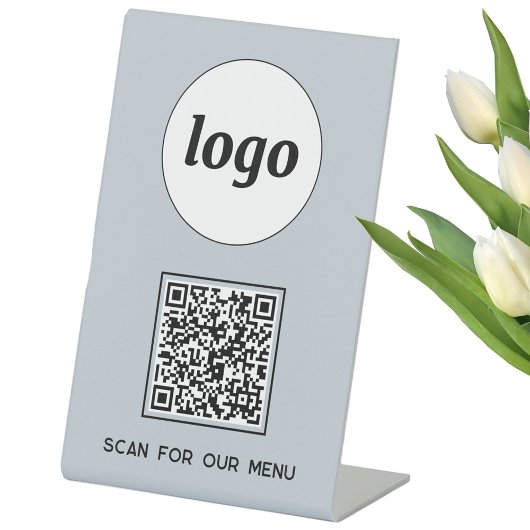 Signe De Table Logo Code QR Entreprise Scanner pour Menu Bleu Cla
