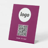 Signe De Table Logo Code QR Entreprise Scanner pour Payer Magenta (Recto)