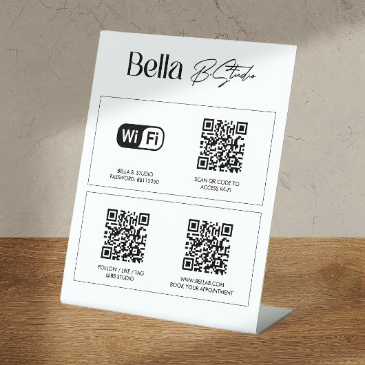 Signe De Table Logo Code QR Médias sociaux Wifi Cachet