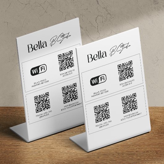 Signe De Table Logo Code QR Médias sociaux Wifi Cachet