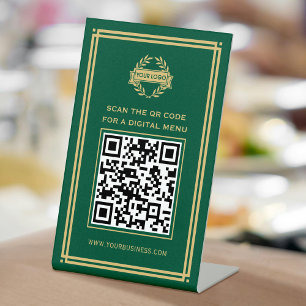 Signe De Table Logo Code QR Menu sans contact Classic Green Gold