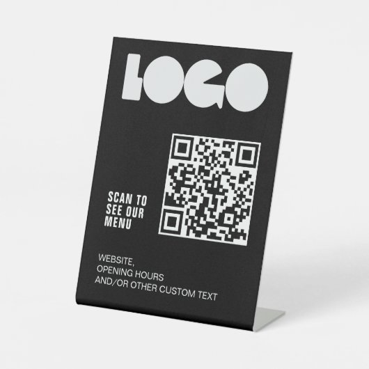 Signe De Table Logo Code QR Menu Scan Black Restaurant Table (Recto)
