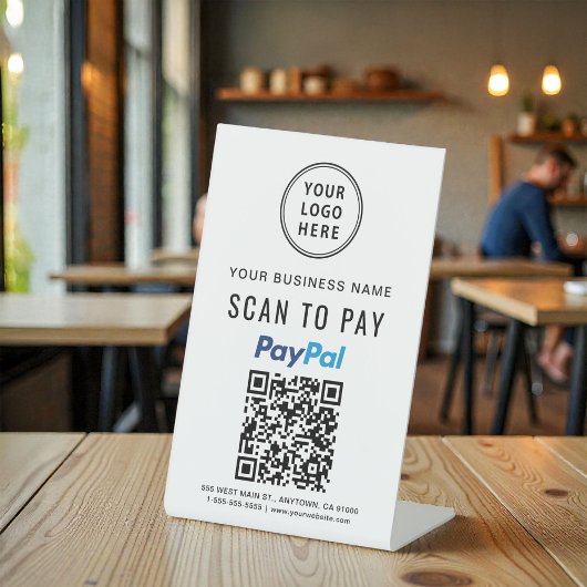 Signe De Table Logo Code QR PayPal à scanner pour payer