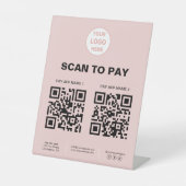 Signe De Table Logo Code QR Rose de Paiement par Scan Entreprise (Recto)