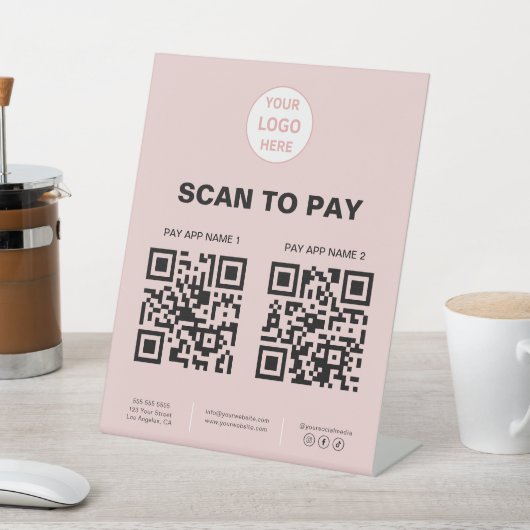 Signe De Table Logo Code QR Rose de Paiement par Scan Entreprise (In SItu)