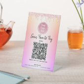 Signe De Table Logo Code QR Rose Paillettes Gouttes Ombre Payer I (In SItu)