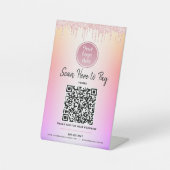 Signe De Table Logo Code QR Rose Paillettes Gouttes Ombre Payer I (Recto)