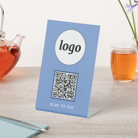 Signe De Table Logo de code QR Analyse d'entreprise pour payer bl (In SItu)