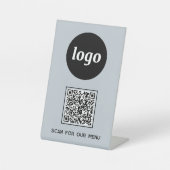 Signe De Table Logo de code QR Business Scan for Menu Light Blue (Recto)