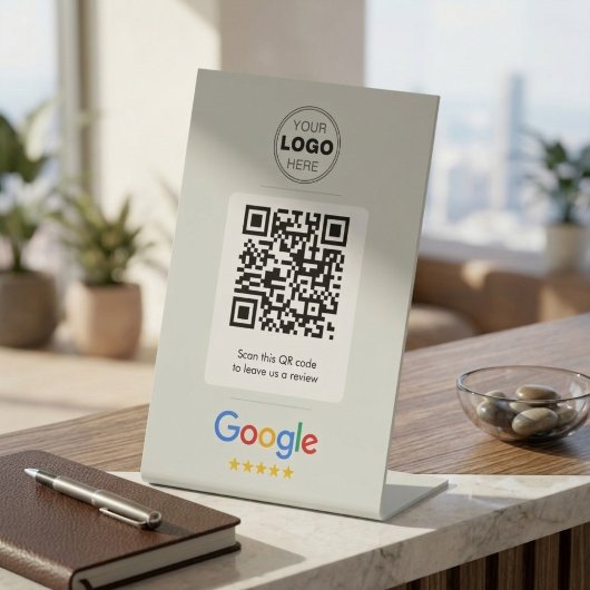 Signe De Table Logo de code QR de révision Google blanc minimal