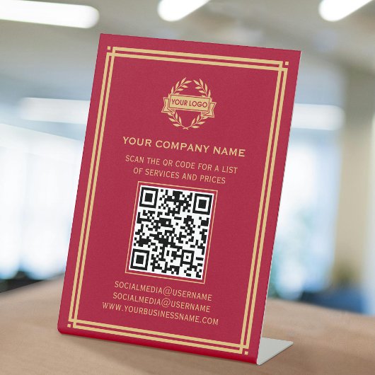 Signe De Table Logo de code QR d'entreprise Services clients Red 