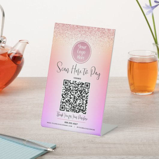 Signe De Table Logo de code QR Parties scintillant rose violet Om (In SItu)