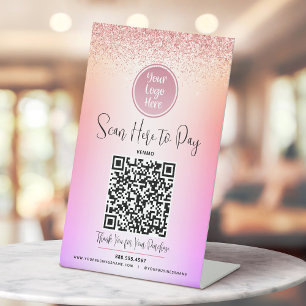 Signe De Table Logo de code QR Parties scintillant rose violet Om