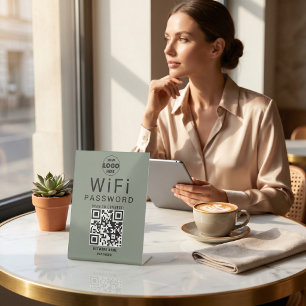 Signe De Table Logo de code QR WiFi d'entreprise vert sauge minim