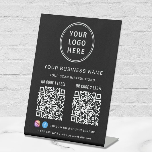 Signe De Table Logo de l'entreprise 2 codes QR Réseaux sociaux No